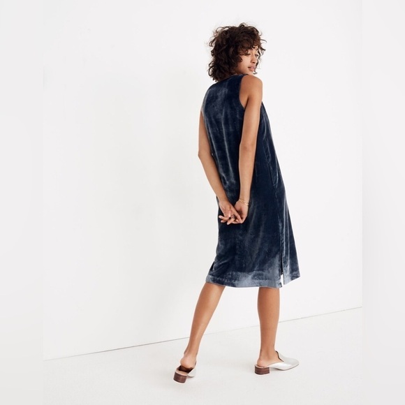 MADEWELL BY JCREW BLUE VELVET BUTTON FRONT MIDI DRESS WITH SIDE SLITS TRENDY - Picture 5 of 13